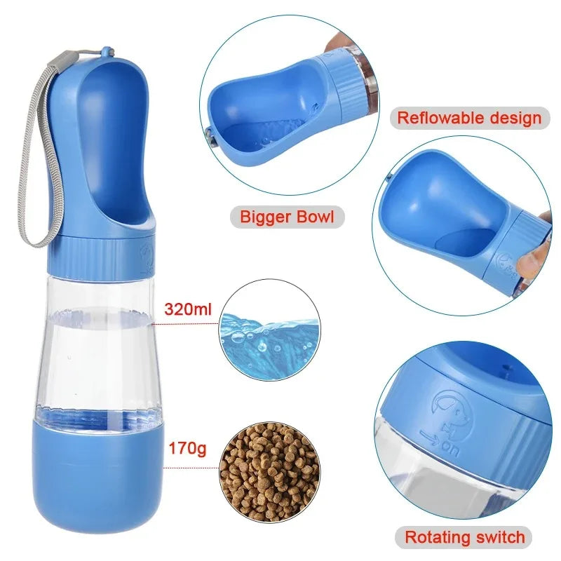 Portable Dog Water Bottle With Separated Food Storage Cup