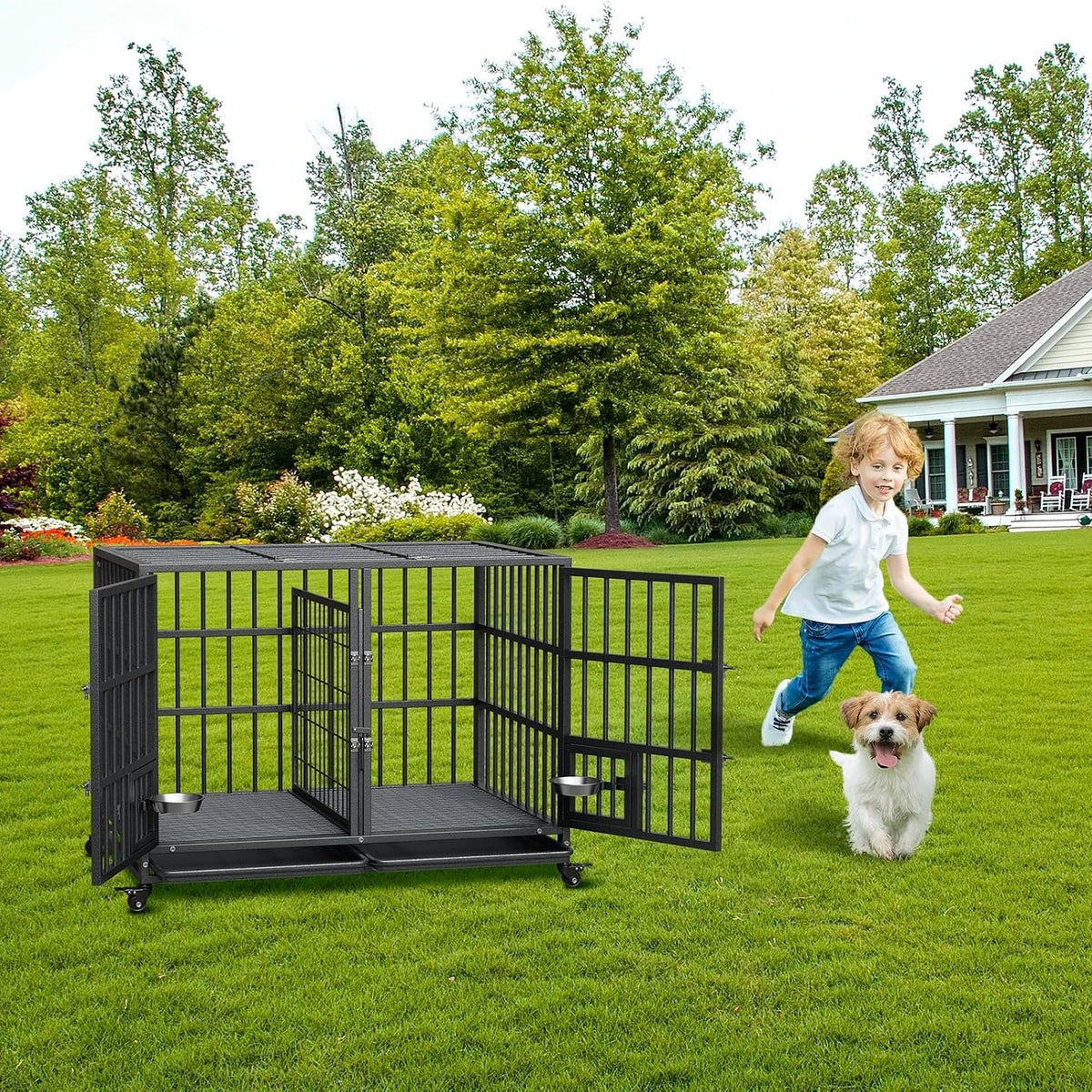 Anixol Heavy Duty Metal Dog Crate With Removable Divider Tray