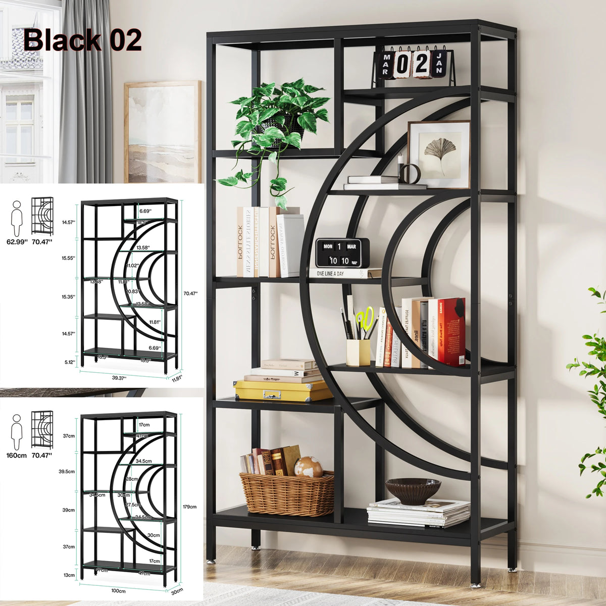 Tribesigns Industrial 5 Tier Etagere Bookcase Freestanding Storage Shelf