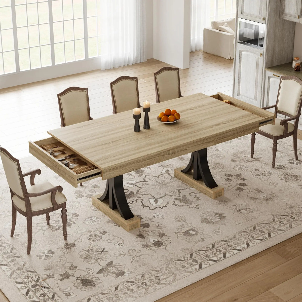 HiMISS Industrial Dining Table With Dual Storage Drawers
