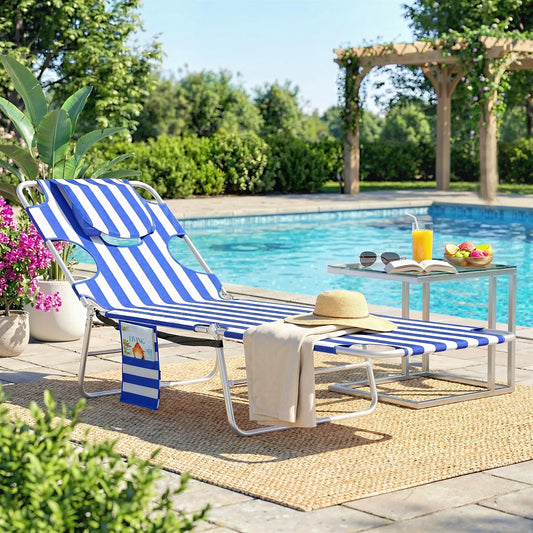 Outsunny Folding Outdoor Lounger With Face Opening Five Level Recline