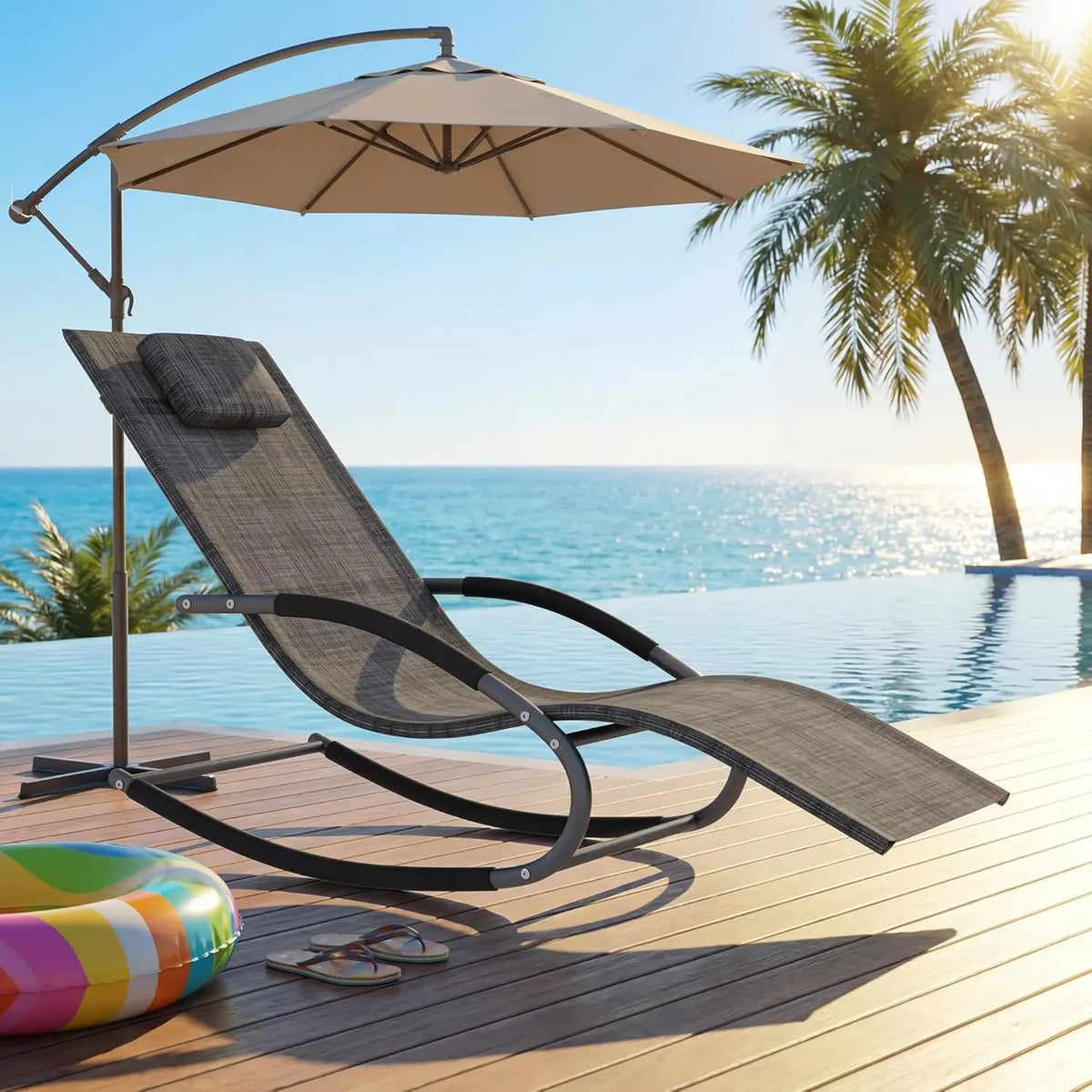 HiMISS Modern Outdoor Rocking Lounge Chair With Detachable Pillow
