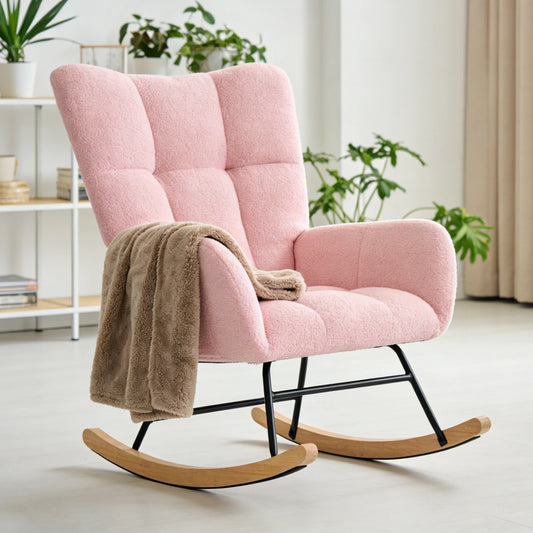 JHK Teddy Velvet Rocking Chair For Modern Living Room