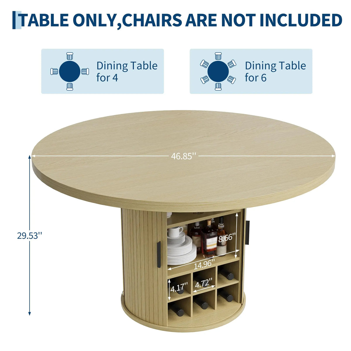 HiMISS Round Dining Table Featuring Hidden Storage And Wine Rack