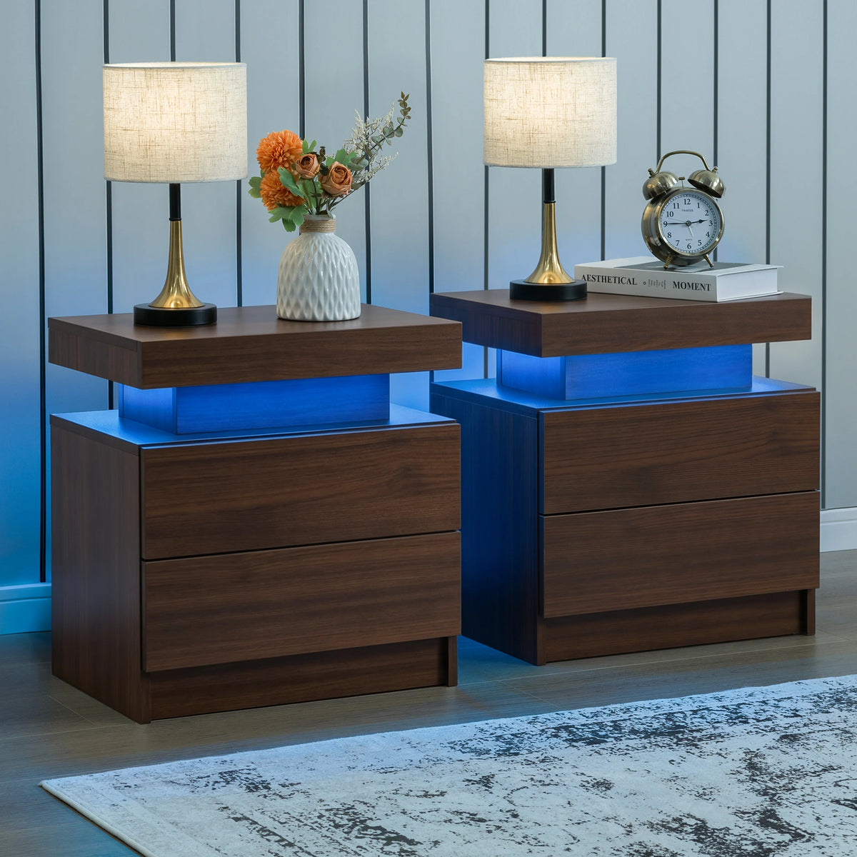 Cubehom LED Nightstand With Two Drawers And Bedroom Storage
