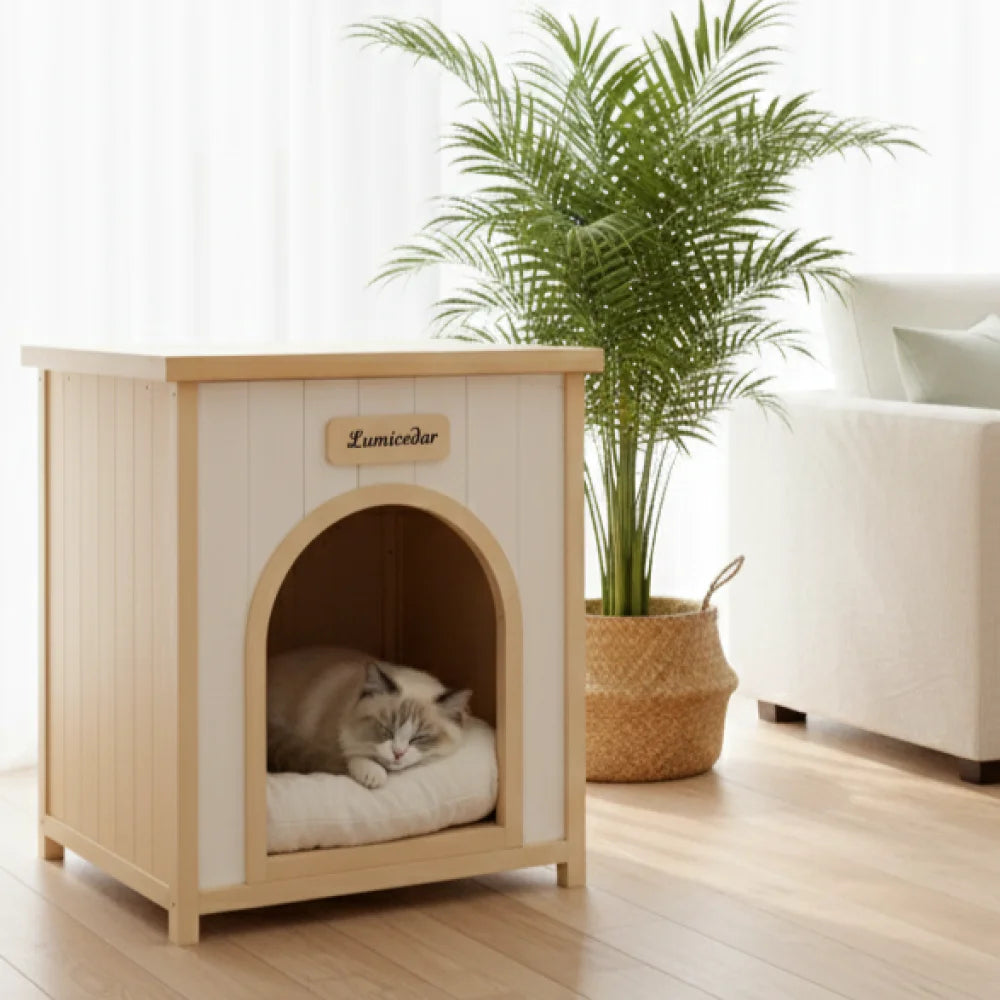 Modern Indoor Wooden Dog House With Removable Pet Cushion