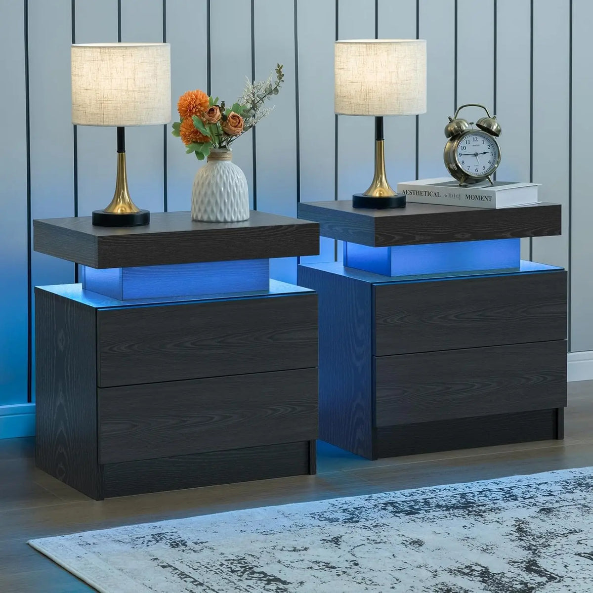 Cubehom LED Nightstand With Two Drawers And Bedroom Storage