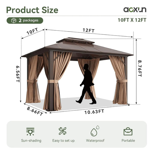 Aluminum Frame Hardtop Gazebo With Polycarbonate Roof And Netting