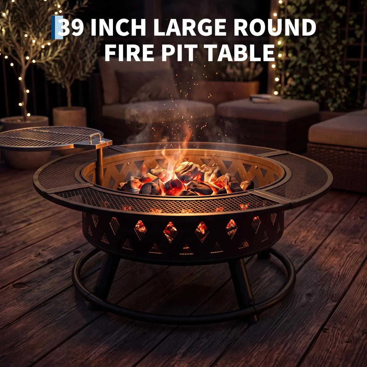 HiMiss Round Wood Burning Fire Pit With Safety Mesh Guard