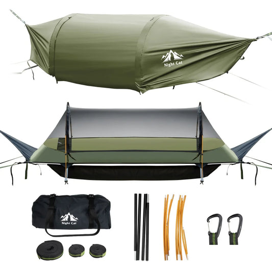 Night Cat Lay Flat Hammock With Mosquito Net Waterproof Rainfly