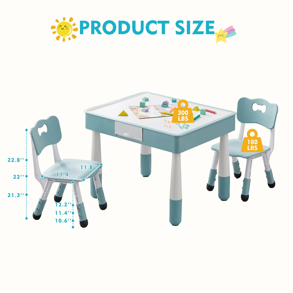 Adjustable Plastic Kids Table And Two Chairs Set With Storage