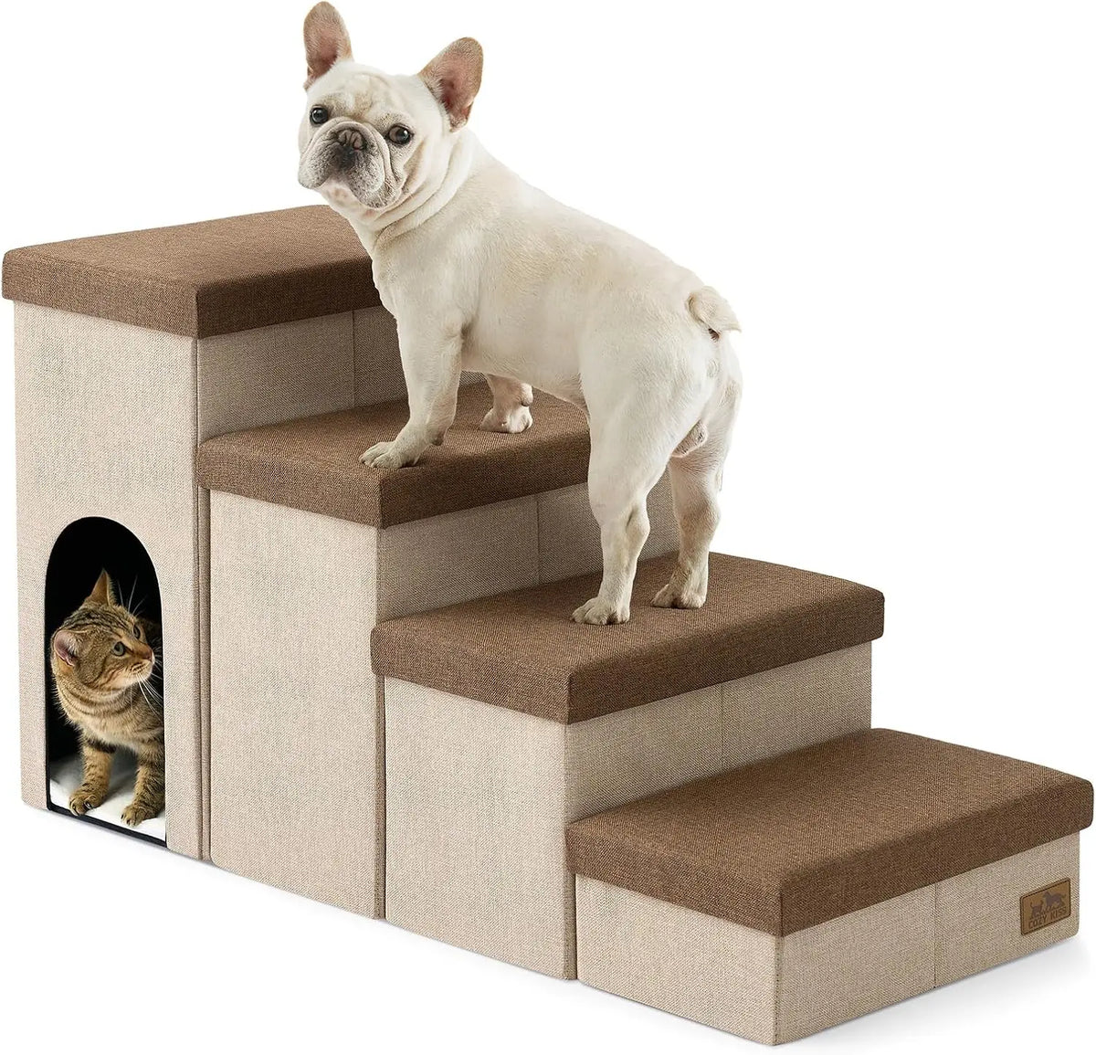 Durable Multi Tier Pet Stairs With Secure Condo And Storage