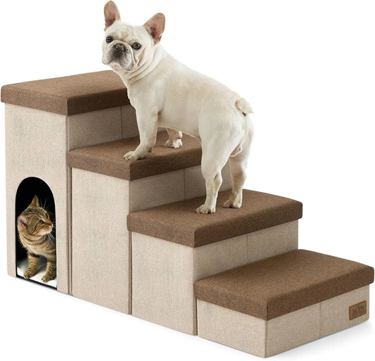 Durable Multi Tier Pet Stairs With Secure Condo And Storage