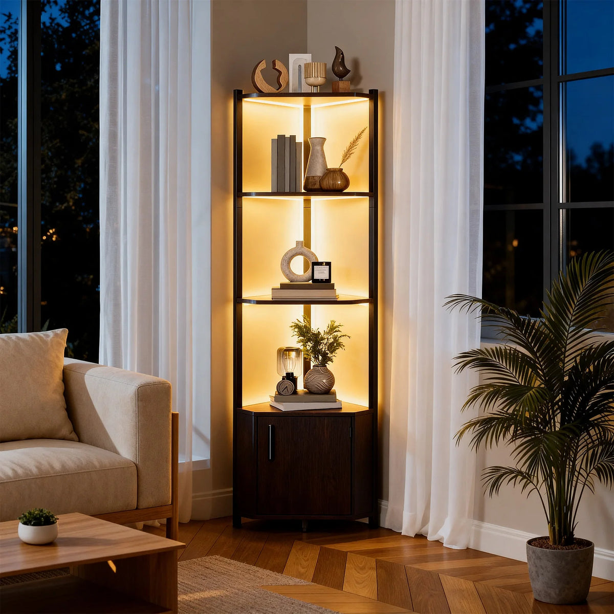 Modern Led Corner Shelf With Adjustable Wall Mount Lighting