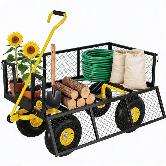 Tacleekii Heavy Duty Steel Mesh Garden Yard Utility Wagon