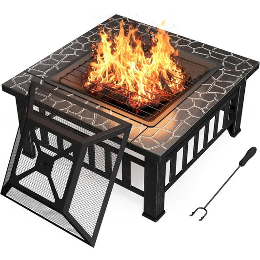 Durable Metal Outdoor Fire Pit Table With Protective Cover