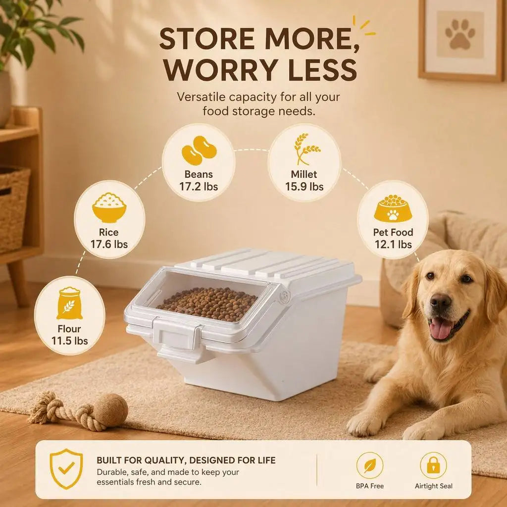 Airtight Dog Food Storage Container With Convenient Scoop