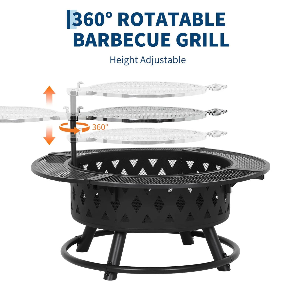 HiMiss Round Wood Burning Fire Pit With Safety Mesh Guard