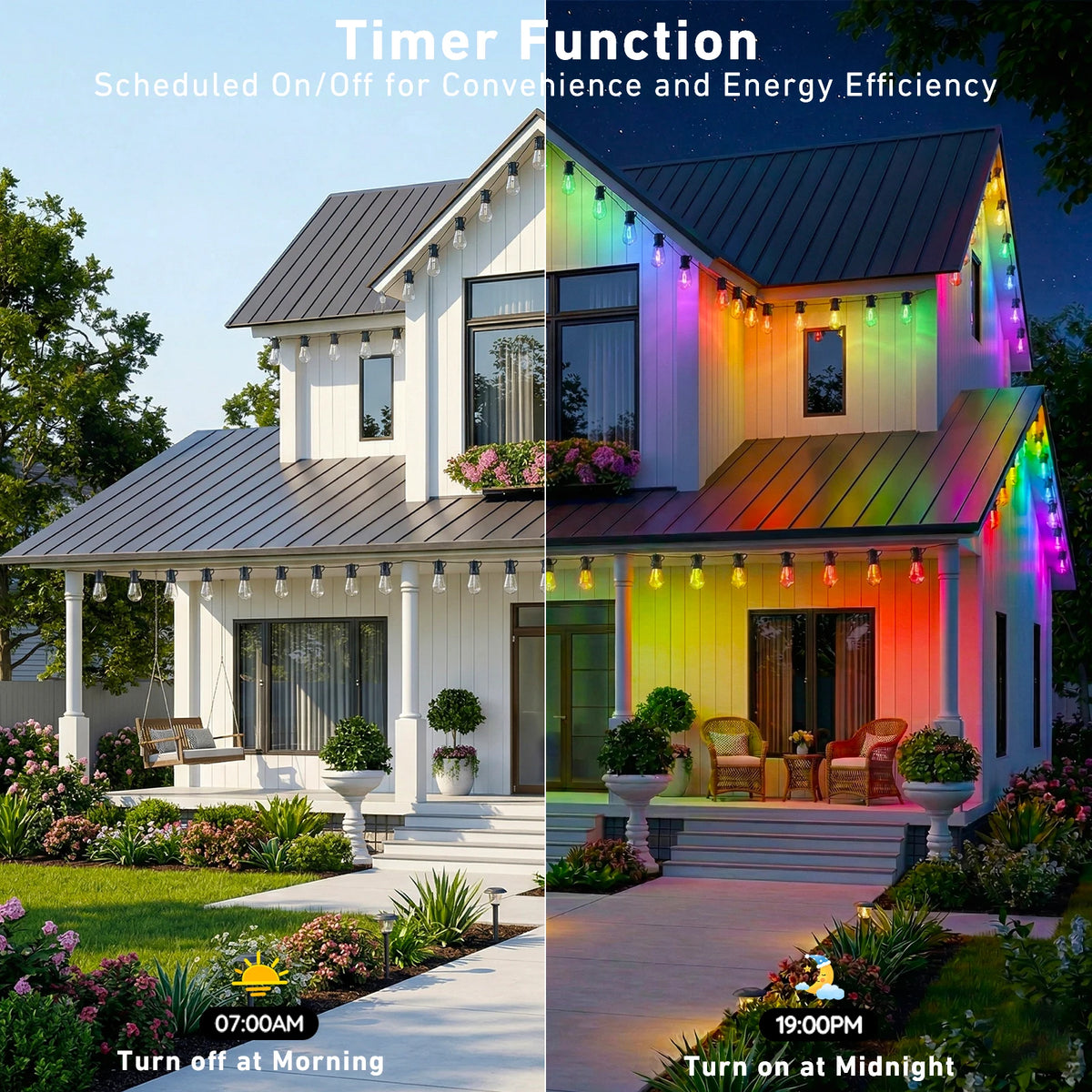 Outdoor IP67 Waterproof RGB LED String Lights App Remote Control
