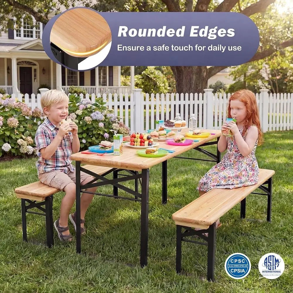 Sturdy Kids Picnic Table With Two Durable Bench Seats