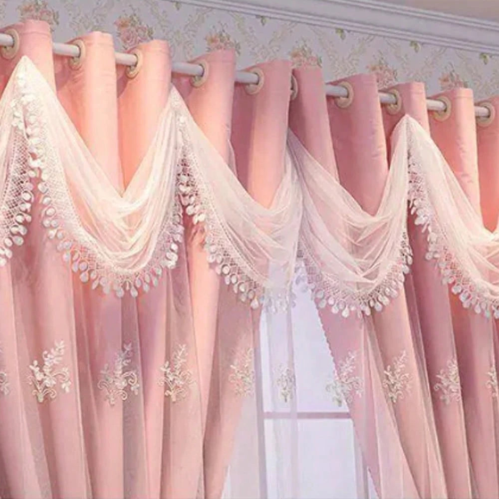 Luxury European Double Layer Embroidered Valance Curtains