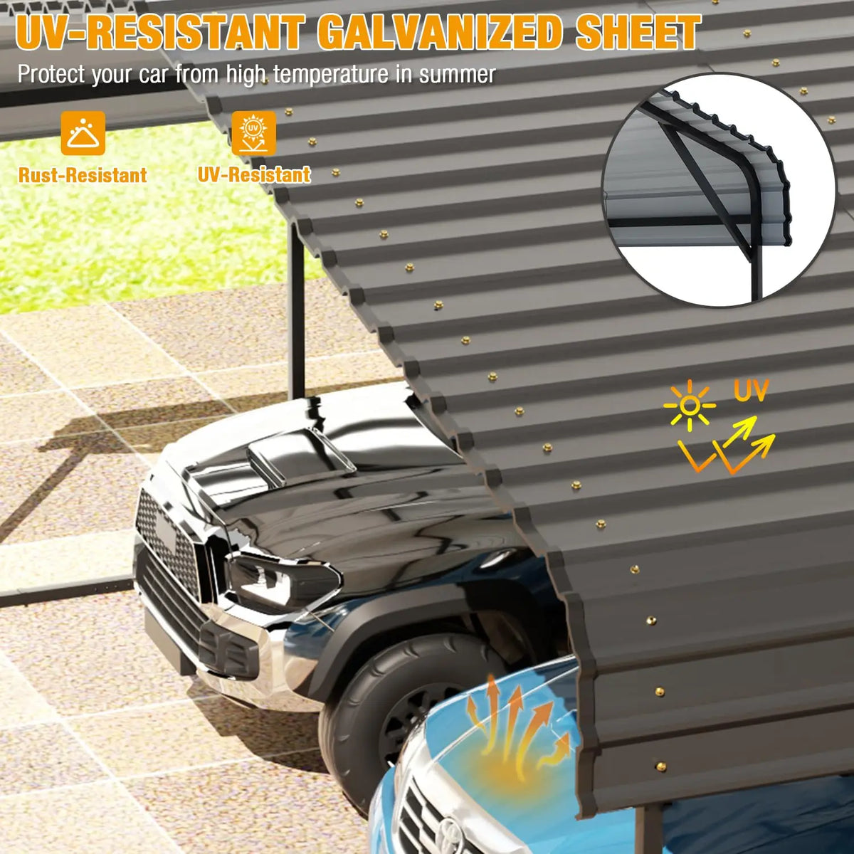 Sturdy Galvanized Steel Carport For Outdoor Vehicle Parking Shelter