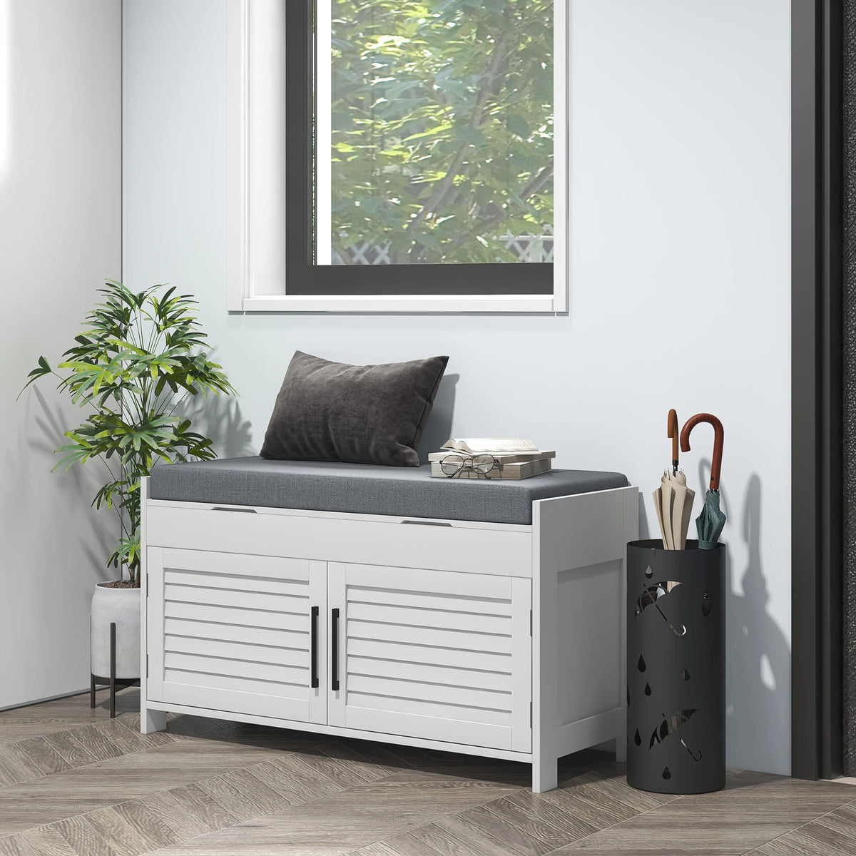 HOMCOM Entryway Shoe Bench With Hidden Compartments And Cushion