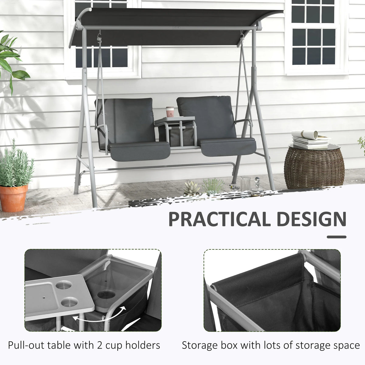 Outsunny Outdoor Swing Chair With Canopy For Patio And Garden