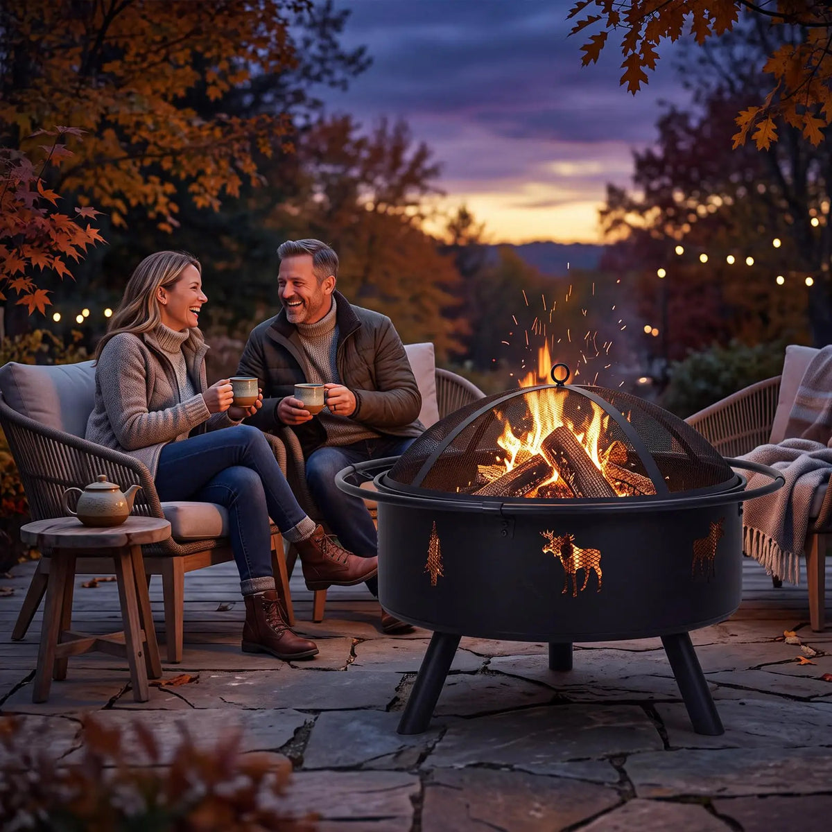 HiMISS Wood Burning Fire Pit With Mesh Spark Screen