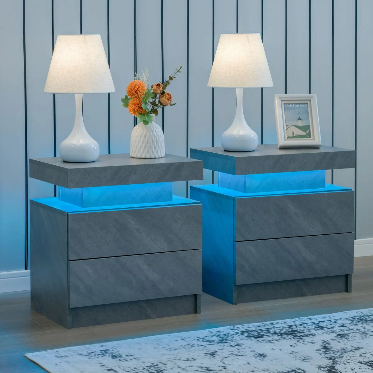Cubehom LED Nightstand With Two Drawers And Bedroom Storage