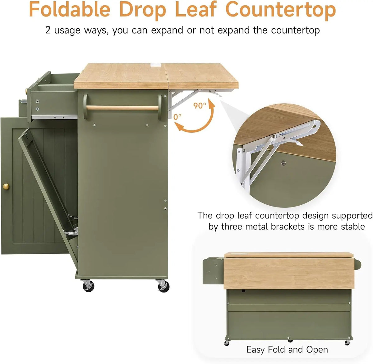 Onbrill Rolling Kitchen Island With Drawer And Power Outlet