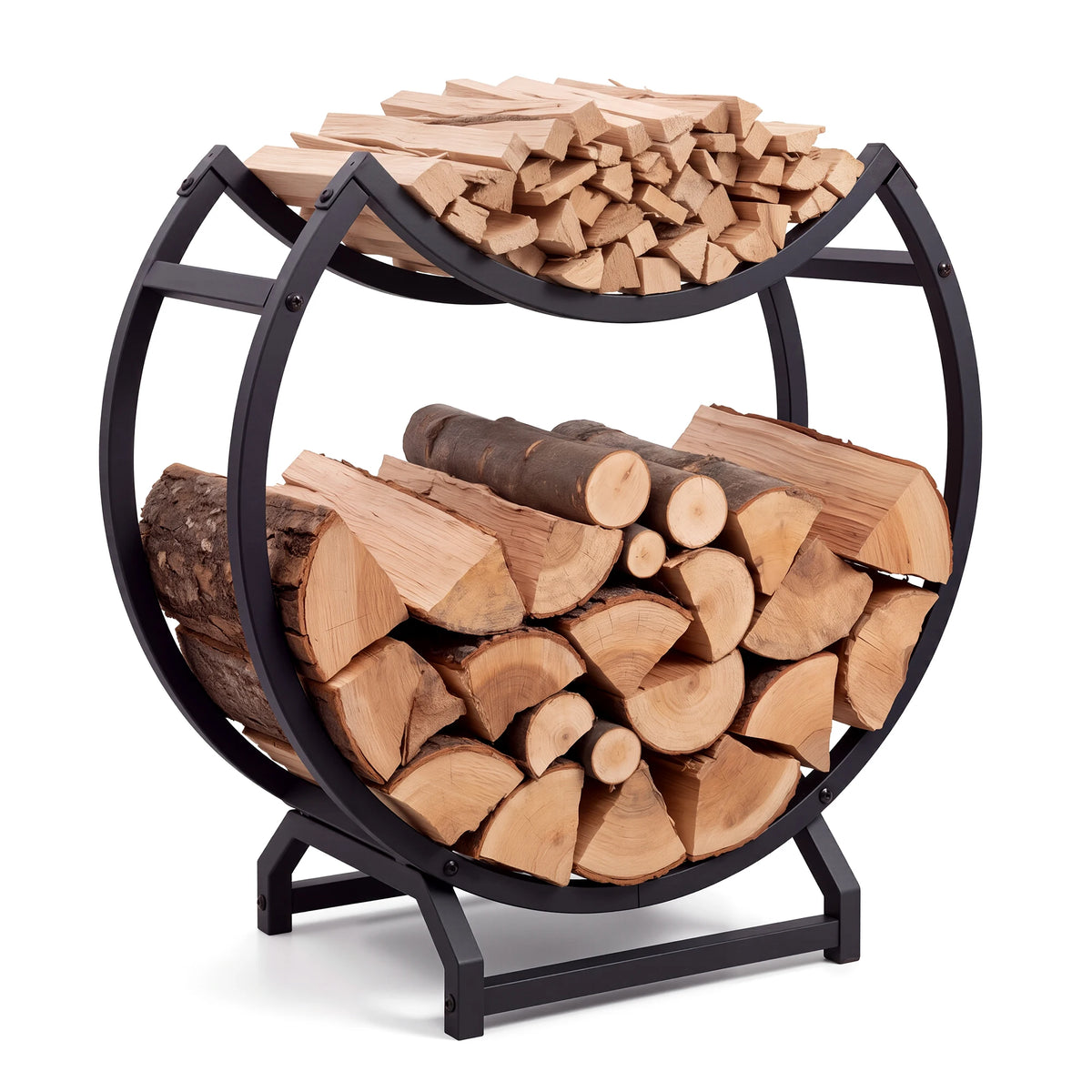HiMiss Round Metal Firewood Rack For Indoor Outdoor Fireplace