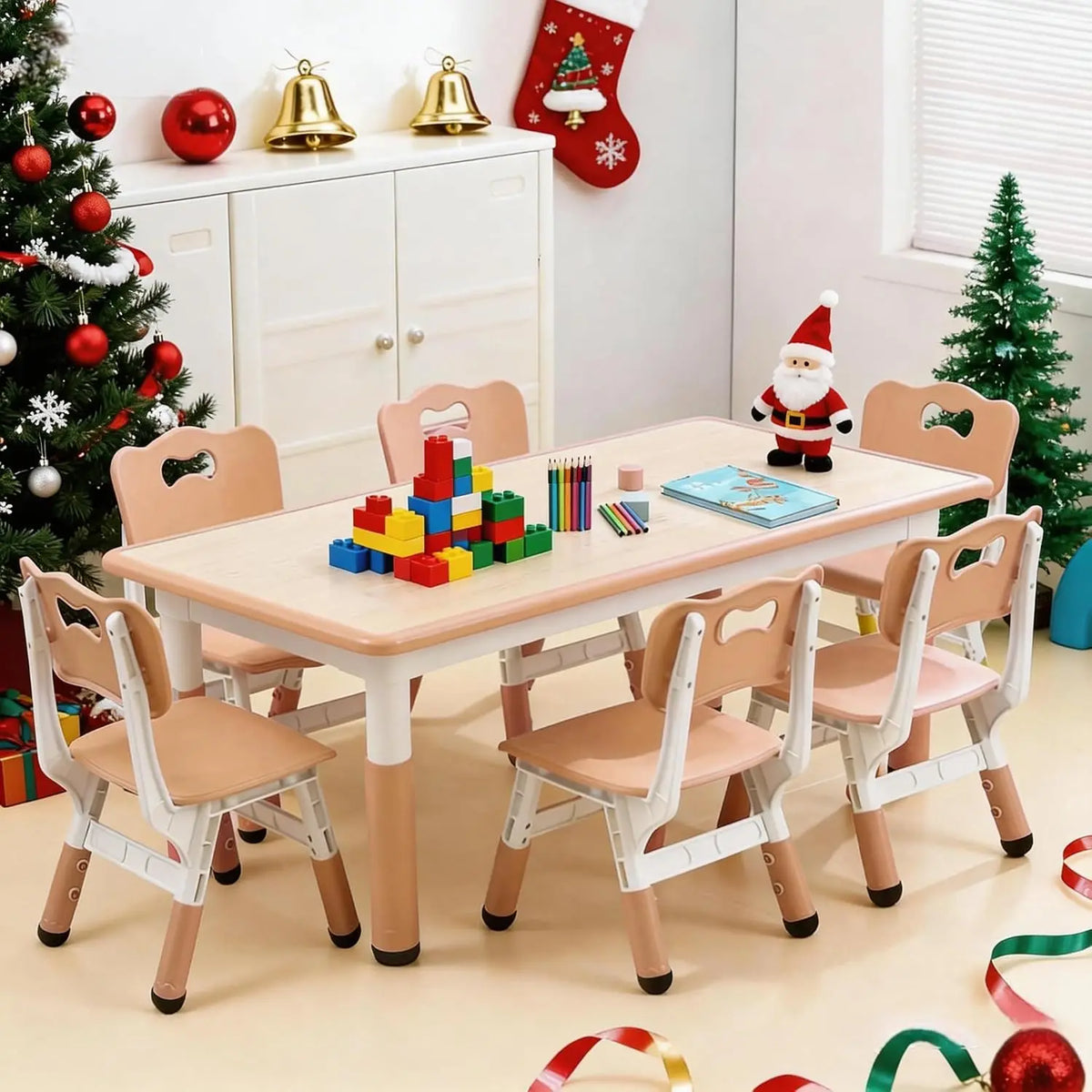 Tacleekii Modern Adjustable Kids Table And Six Chair Set