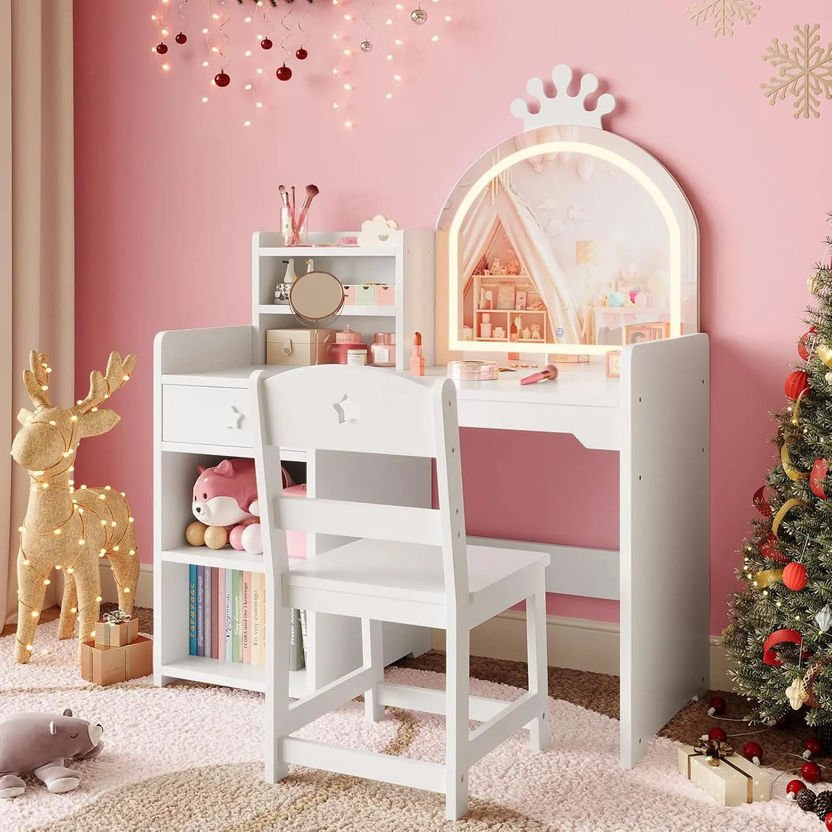 Twister CK Kids Vanity Set With Lighted Mirror And Storage