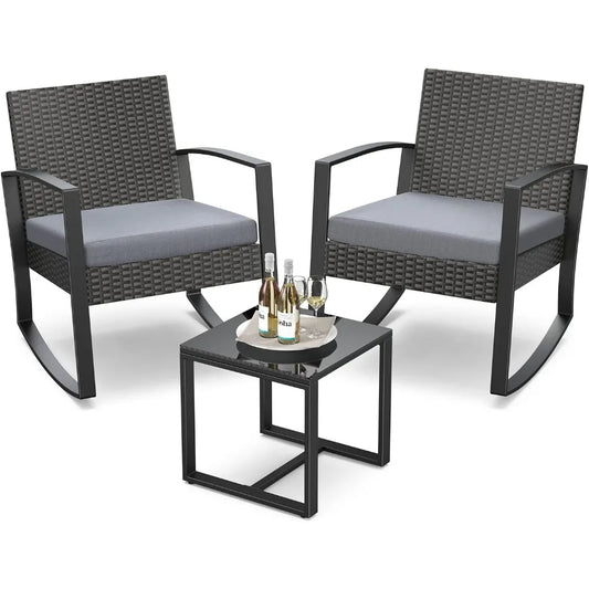 Outdoor Rattan Rocking Patio Bistro Set With Coffee Table