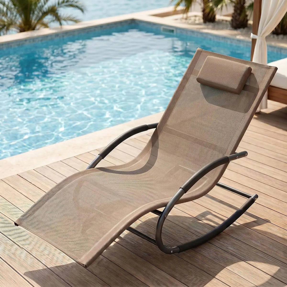 HiMISS Modern Outdoor Rocking Lounge Chair With Detachable Pillow