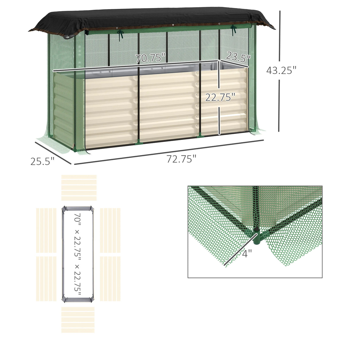 Galvanized Metal Raised Garden Bed With Crop Cage And Shade Cloth