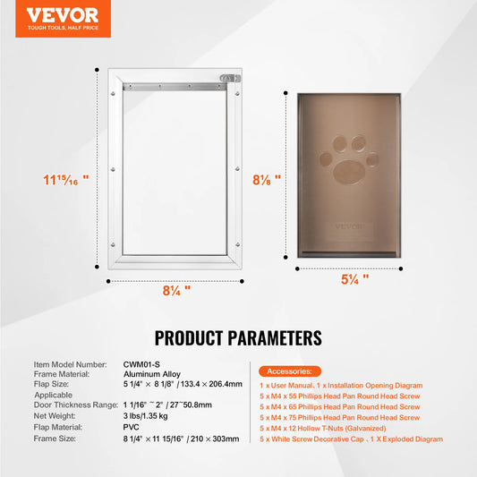 SucceBuy Weatherproof Pet Door With Lock And Aluminum Frame