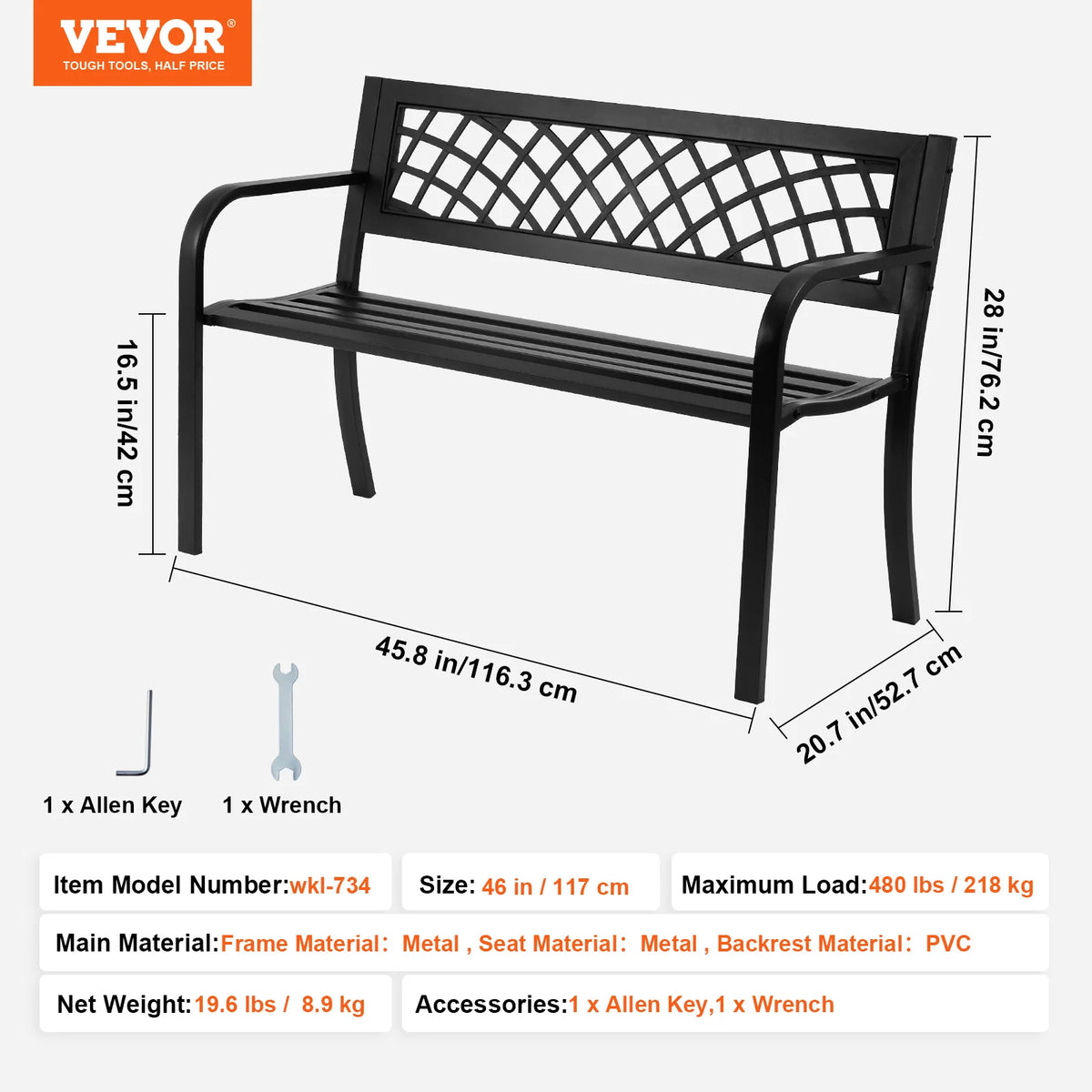 SucceBuy Modern Outdoor Garden Wooden Bench With Backrest