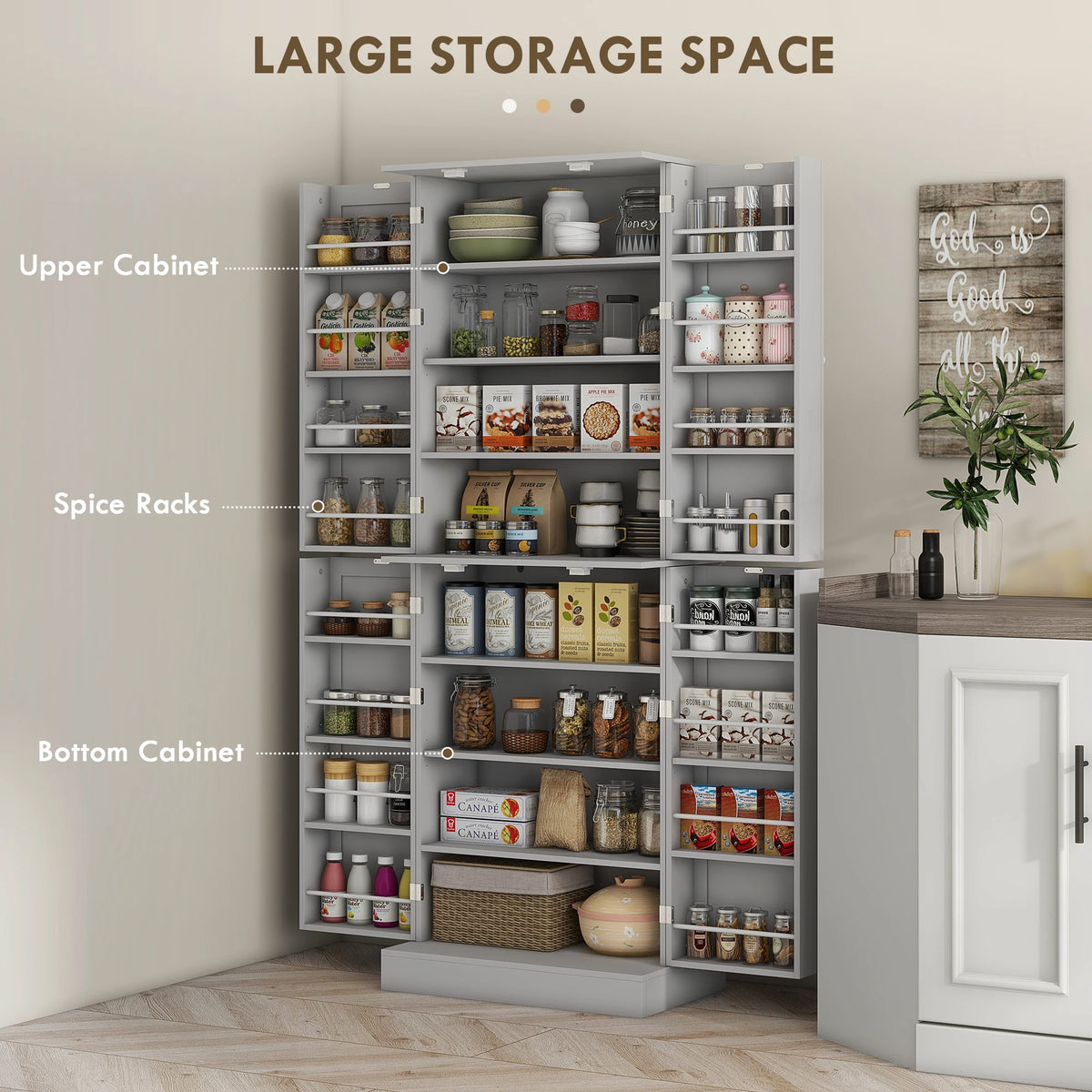 Homcom Freestanding Kitchen Pantry Cabinet With Adjustable Shelves