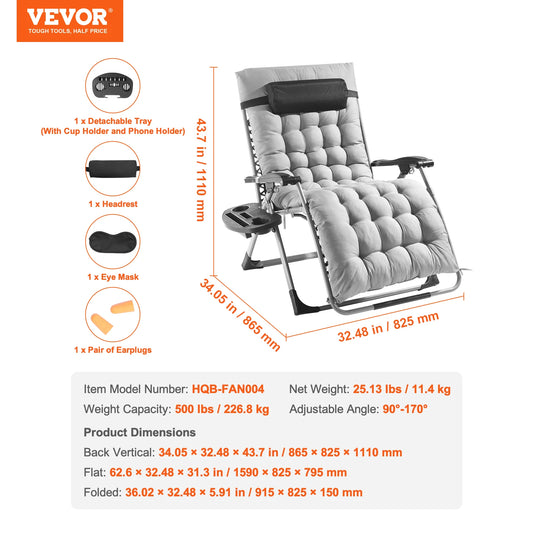 SucceBuy Adjustable Zero Gravity Lounge Chair With Cupholder And Footrest