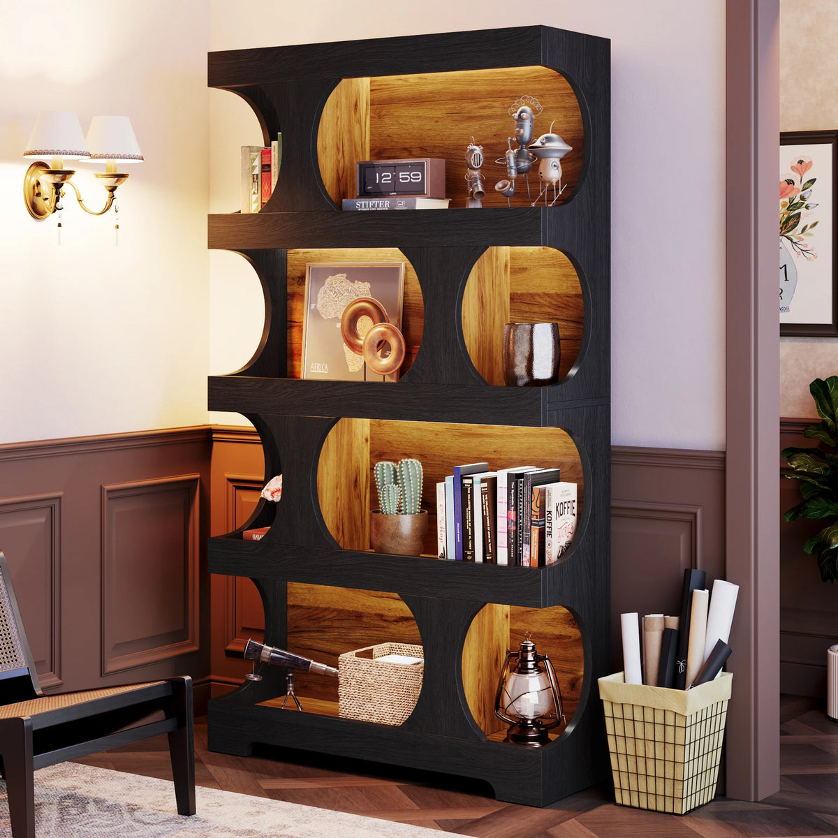 Tribesigns 4 Tier S Shape Wood Bookcase Home Display Shelves