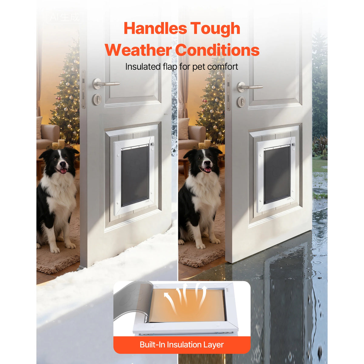 SucceBuy Weatherproof Metal Pet Door Featuring Dual Magnetic Flaps