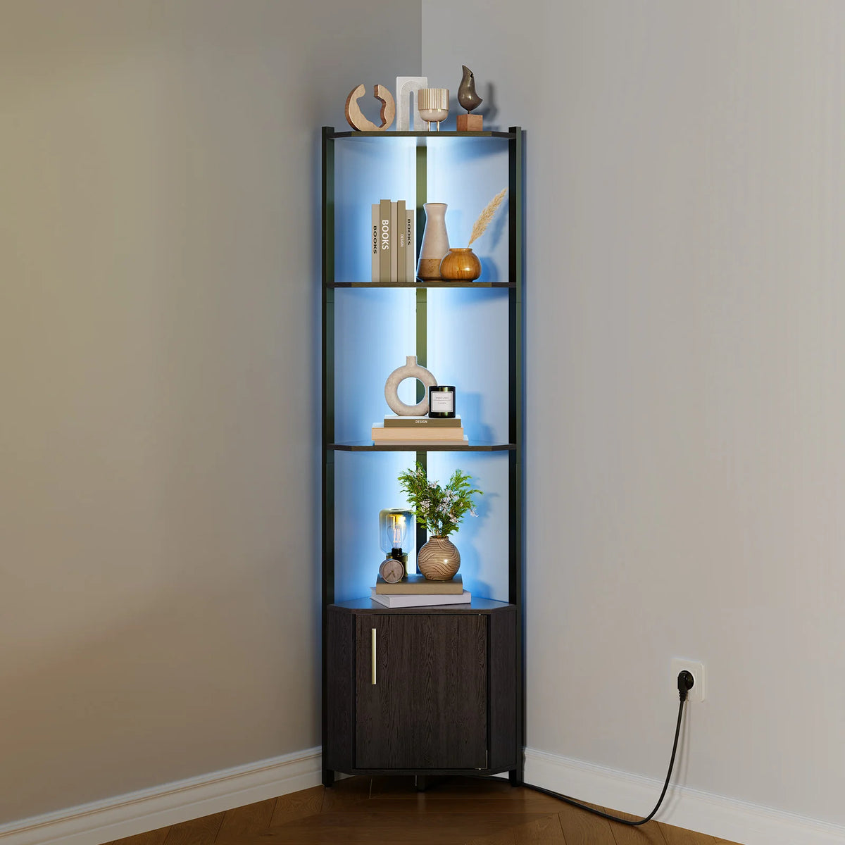Modern Led Corner Shelf With Adjustable Wall Mount Lighting