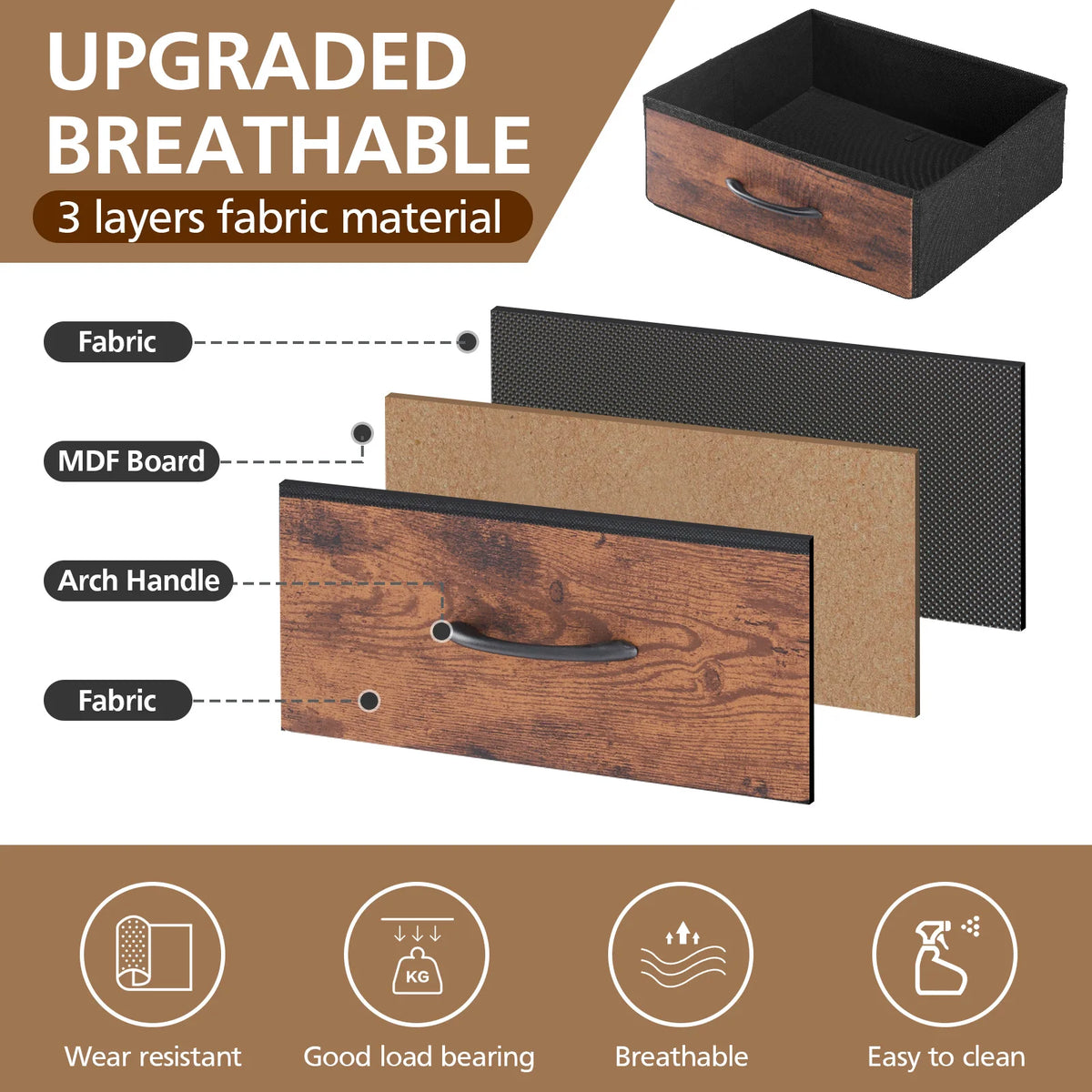 MCQ LED Nightstand With Fabric Drawers And USB Hub