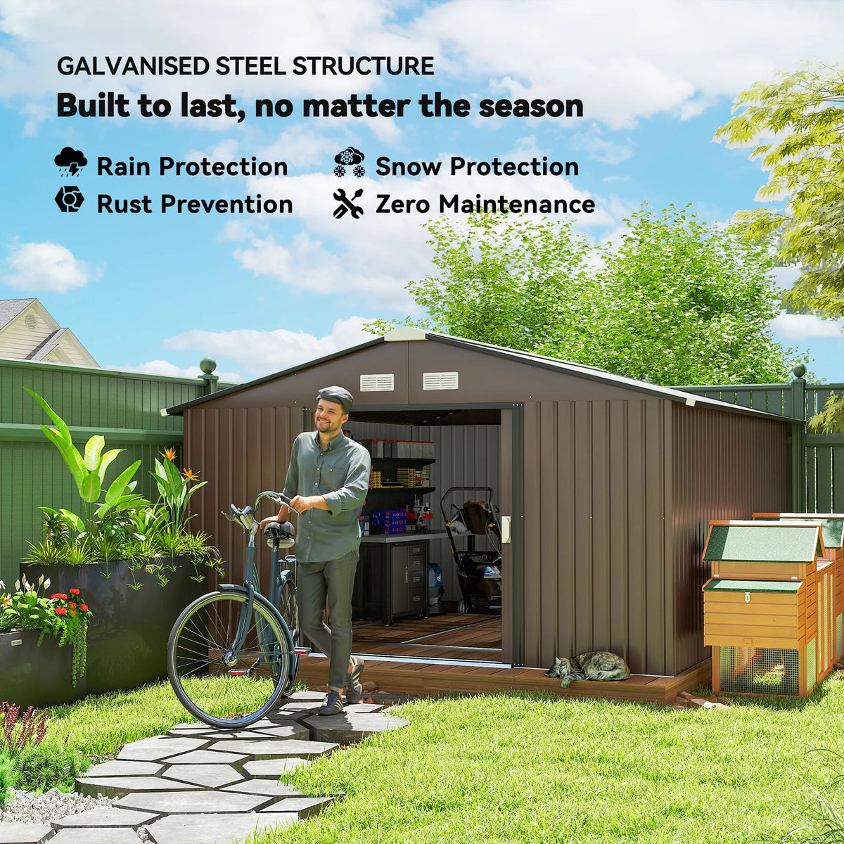Outsunny Waterproof Outdoor Garden Steel Storage Shed