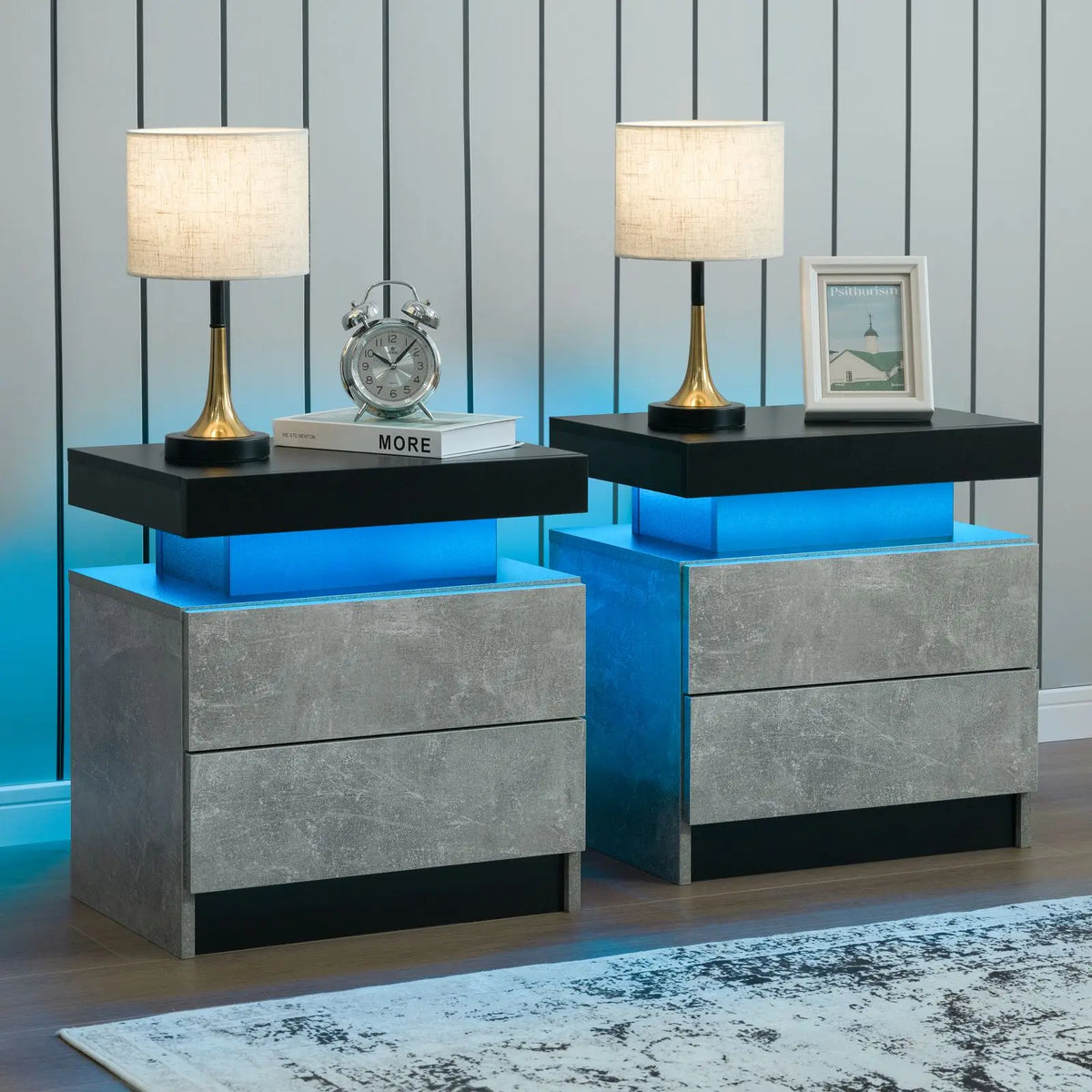 Cubehom LED Nightstand With Two Drawers And Bedroom Storage