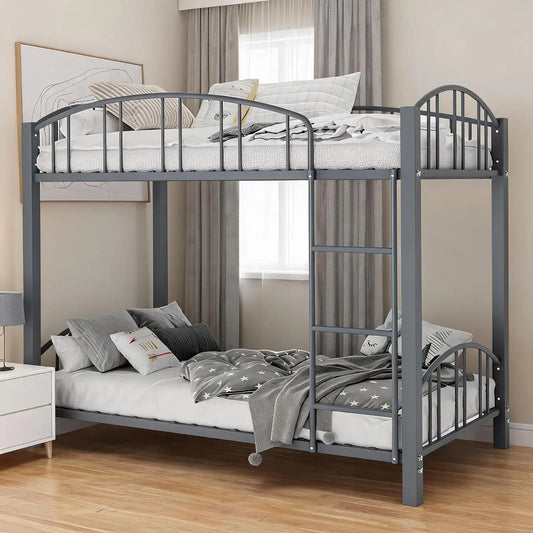 HiMISS Heavy Duty Metal Bunk Bed Frame With Safety Ladder