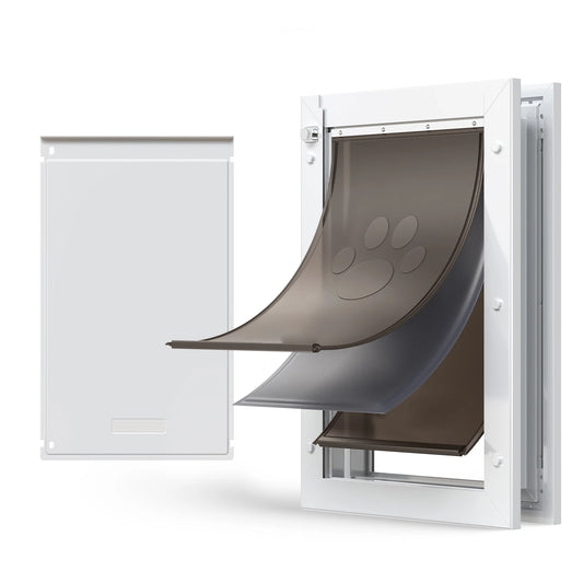 SucceBuy Weatherproof Metal Pet Door Featuring Dual Magnetic Flaps