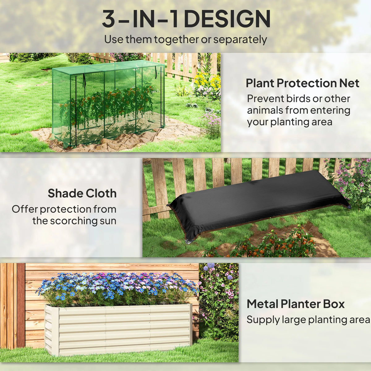 Galvanized Metal Raised Garden Bed With Crop Cage And Shade Cloth